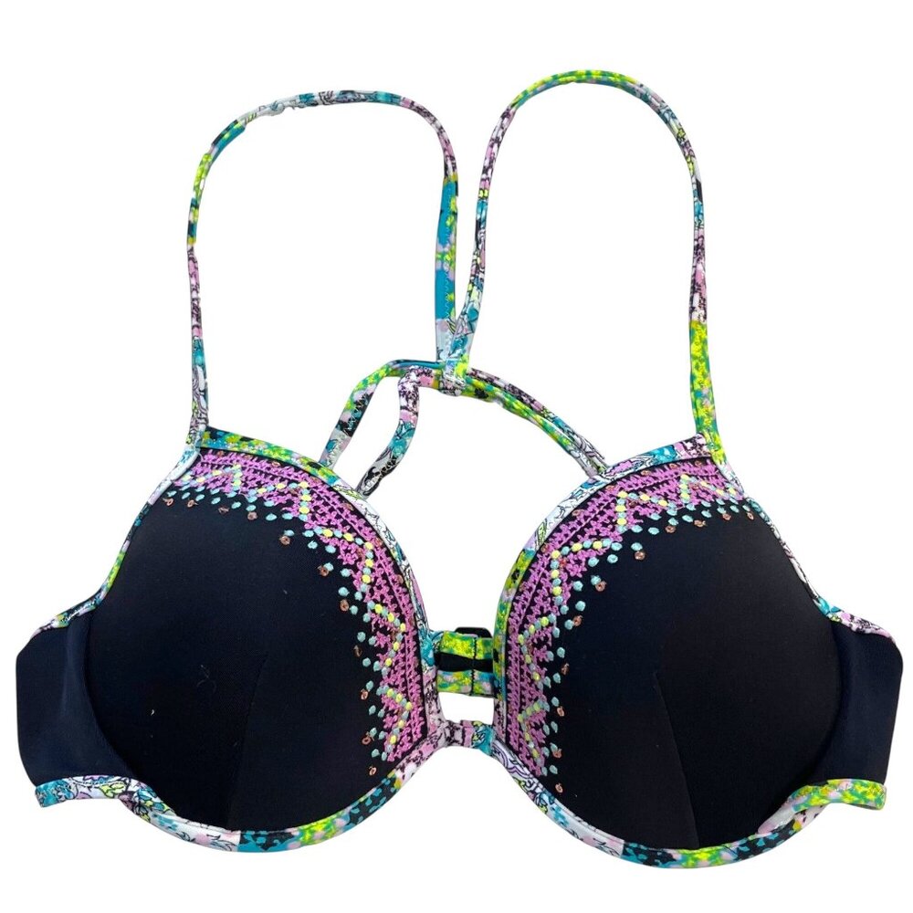 Victorias Secret 34C The Fabulous Push Up Bali Bikini Top Embroidered Sequin